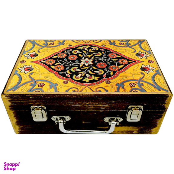 جعبه هدیه چوبی مدل چمدان طرح کاشی سنتی کد WS121
