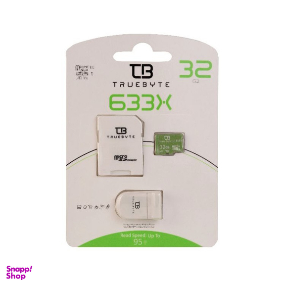 کارت حافظه microSDHC تروبایت مدل A1-V30-633X کلاس 10 استاندارد UHS-I U3 سرعت UHS-I U3 سرعت 95MBps ظرفیت 32 گیگابایت به همراه آداپتور SD و کارت خوان