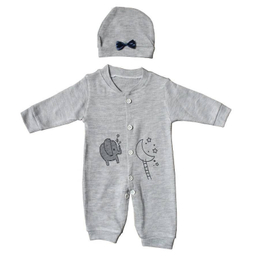 ست سرهمی و کلاه نوزادی مدل فیل و ستاره رنگ طوسی