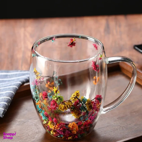 لیوان مدل دو جداره طرح گل خشک