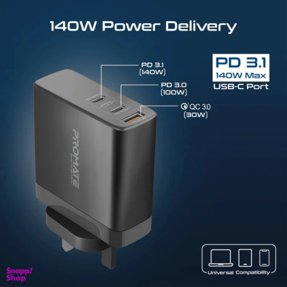 شارژر دیواری پرومیت مدل GANCHARGE-140W