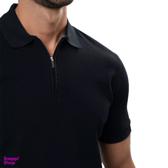 تیشرت مردانه ست من مدل یقه نیم زیپ سوزنی ساده کد TY179 رنگ مشکی