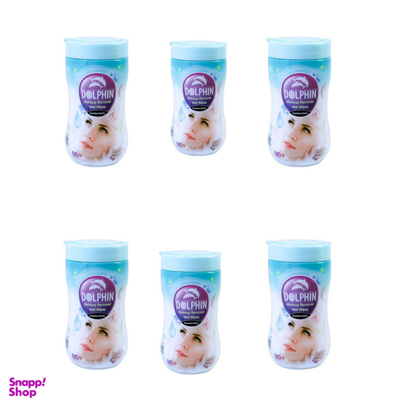 دستمال مرطوب دلفین مدل makeup remover مجموعه 6 عددی