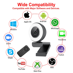 وب کم مدل 2K HDR 60fps Remote Control Ring Light