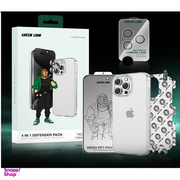 محافظ صفحه نمایش گرین لاین مدل 4in1 مناسب برای گوشی موبایل اپل iPhone 16 Pro Max به همراه محافظ پشت گوشی و محافظ لنز و کاور