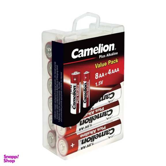 باتری قلمی و نیم قلمی کملیون مدل پلاس آلکالاین میکس 8AA|4AAA بسته 12 عددی