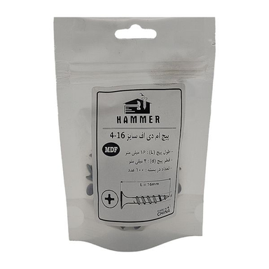 پیچ ام دی اف هامر مدل  4X16mm بسته 100 عددی