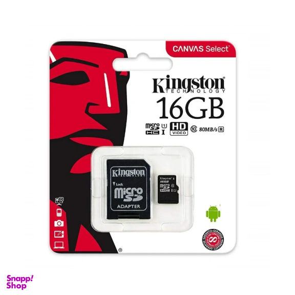 کارت حافظه MicroSDHC کینگستون مدل SD16 کلاس 10 U1 ظرفیت 16 گیگابایت به همراه آداپتور