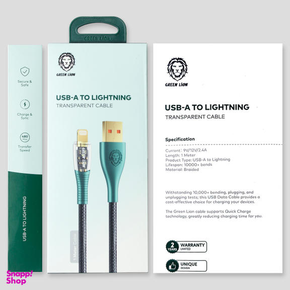 کابل دیتا USB به Lightning گرین لاین مدل Transparent Cable طول 1 متر
