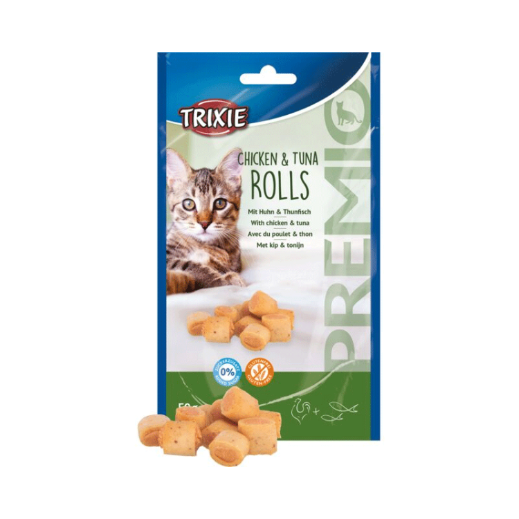تشویقی گربه تریکسی با طعم مرغ و تن ماهی وزن 50 گرم