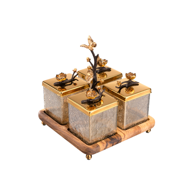 بانکه گلد کیش مدل پروانه کد GK829814 مجموعه 4 عددی به همراه استند