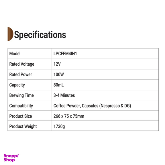 اسپرسوساز قابل حمل لپرسو مدل PORTABREW LPCFFM4IN1BK