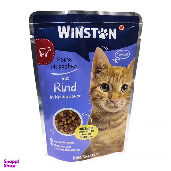 پوچ گربه بالغ وینستون طعم گوشت گاو در سس گوشت کد 6803 وزن 100 گرم