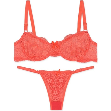 ست شورت و سوتین گلدوزی ژوبین کد 1395 رنگ نارنجی فسفری