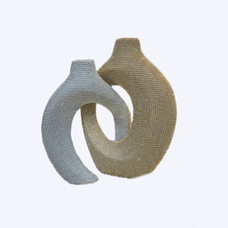 گلدان مدل حلقه دیواری نگینی کد 10007 رنگ طوسی سفید