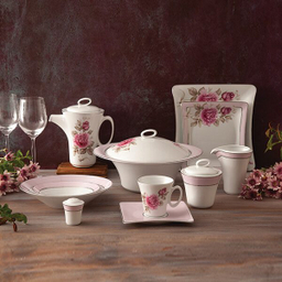 سرويس غذاخوری 97 پارچه چينی زرين ایران طرح رزفلاور قالب وينچی اليسه درجه 1