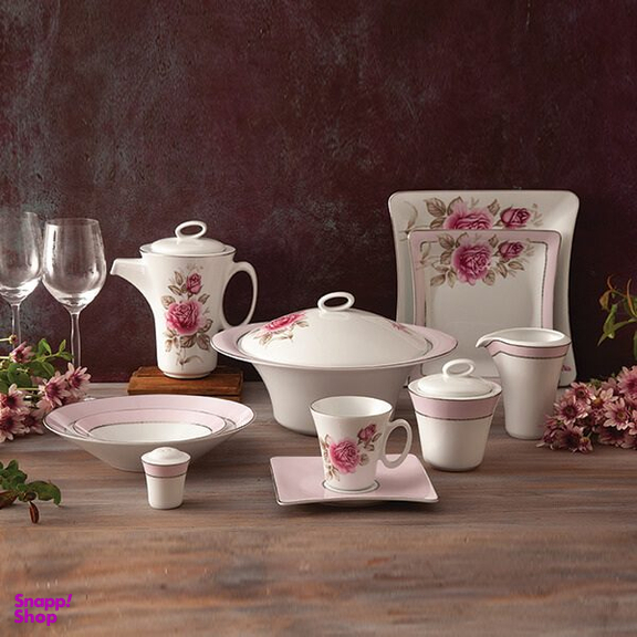 سرويس غذاخوری 97 پارچه چينی زرين ایران طرح رزفلاور قالب وينچی اليسه درجه 1