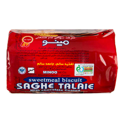 بیسکویت روکش دار شکلاتی سبوس دار ساقه طلایی مینو وزن 220 گرم