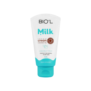 کرم مرطوب کننده دست و صورت بیول مدل Milk Protein & Coconut Oil حجم 70 میلی لیتر