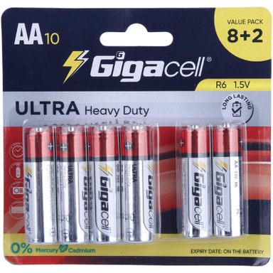 باتری قلمی گیگاسل مدل Ultra Heavy Duty R6 1.5V AA بسته 2+8 عددی