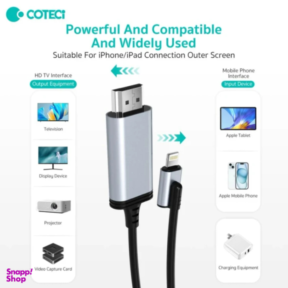 کابل تبدیل Lightning به HDMI کوتسی مدل 33024 طول 1.8 متر
