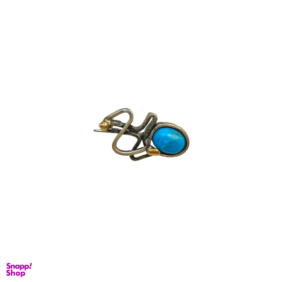گل سینه نقره 925 عیار زنانه طرح بیضی آبی کد 45013 GLSN