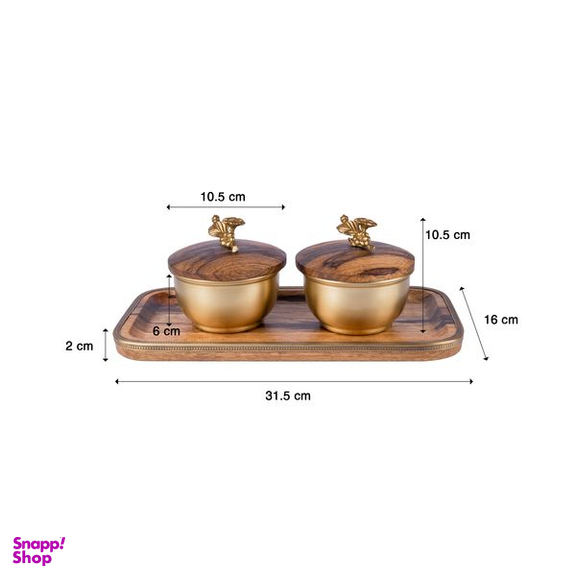 قندان گلد کیش مدل بلاسم کد GK829476-1 مجموعه 2 عددی به همراه سینی