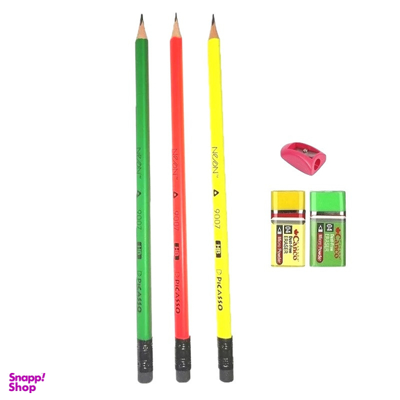 مداد پیکاسو مدل 9007 به همراه پاک کن و تراش مجموعه 6 عددی