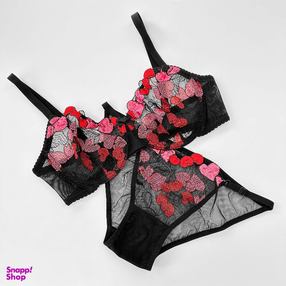 ست شورت و سوتین زنانه نوشه پوش کد 88807 رنگ مشکی قرمز