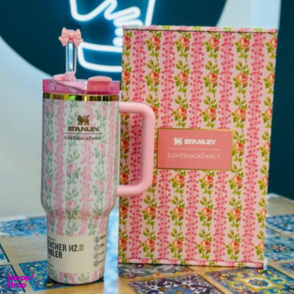 تراول ماگ استنلی مدل tumbler طرح گل جعبه کادویی ظرفیت 1180 میلی لیتر
