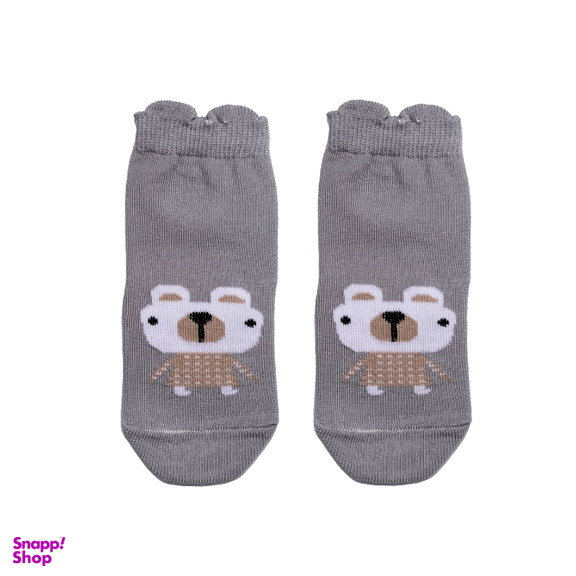 جوراب نوزادی طرح خرسک رنگ طوسی