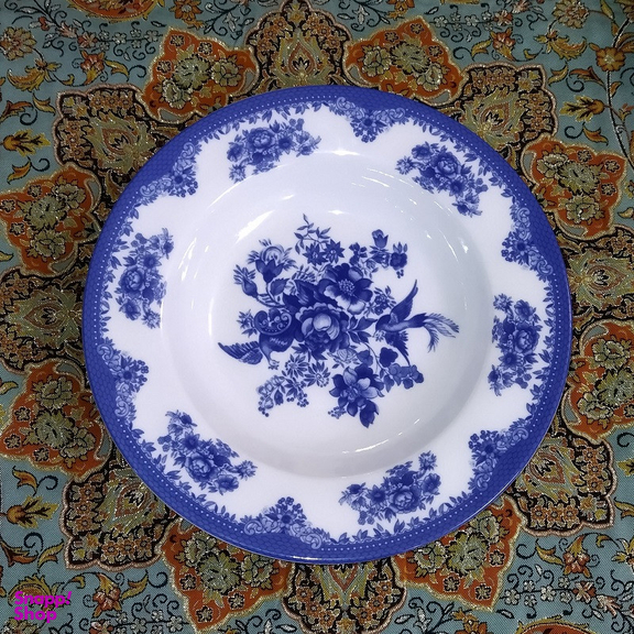 بشقاب خورش خوری چینی زرین ایران مدل ایتالیا 22 فلورانس سرمه ای درجه عالی بسته 6 عددی