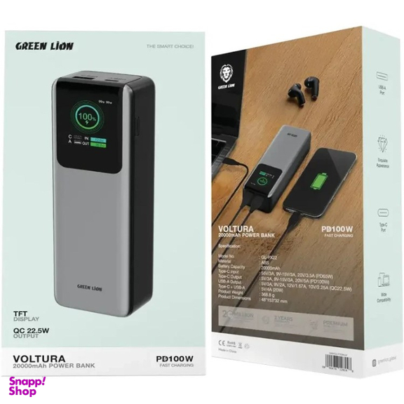 پاوربانک گرین لاین مدل Green Voltura Power Bank PD100W ظرفیت 20000 میلی آمپر ساعت