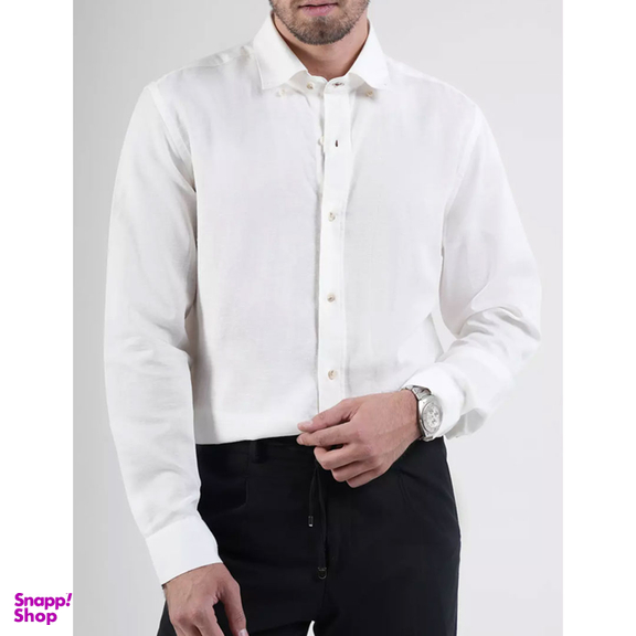 پیراهن لینن مردانه آستین بلند ست من کد PN369 رنگ شیری