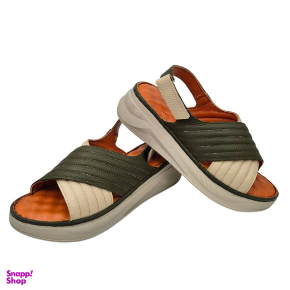 صندل طبی زنانه چرم ریباری مدل R70 رنگ سبز شیری