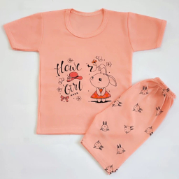ست تیشرت آستین کوتاه شلوارک دخترانه مدل خرگوش کد 4061 رنگ صورتی
