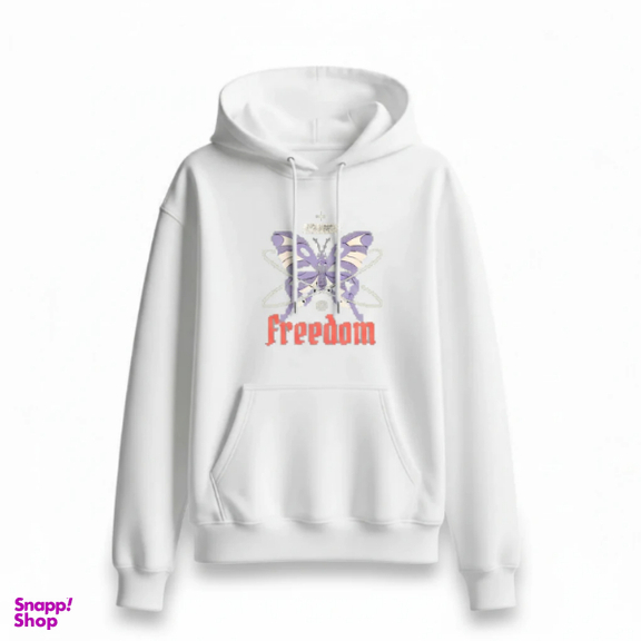 هودی زنانه طرح پروانه آزاد کد 9753 رنگ سفید