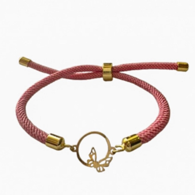 دستبند طلا 18 عیار زنانه شمیم گلد گالری مدل مینیمال دایره و پروانه S64-2