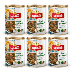 کنسرو خورشت قورمه سبزی با گوشت گیاهی شهدین وزن 370 گرم بسته 6 عددی