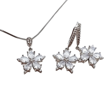 نیم ست نقره زنانه طرح گل پنج پر کد 02