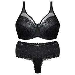 ست شورت و سوتین زنانه شاندرمن مدل فنردار گیپور گلدار کد 5080-2464-04 رنگ مشکی