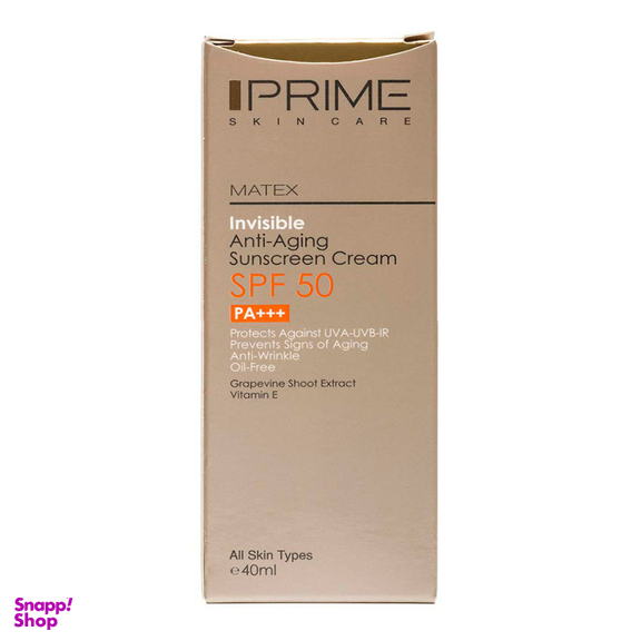 کرم ضد آفتاب جوان کننده پریم مدل Matex Invisible SPF50 حجم 40 میلی لیتر