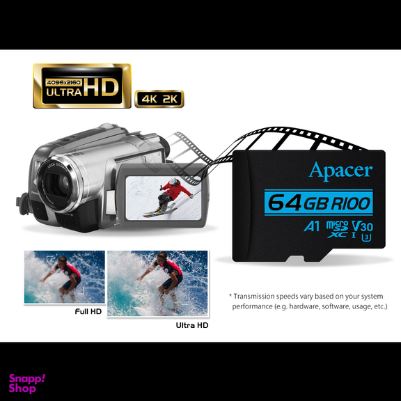 کارت حافظه microSDXC اپیسر مدل V30 A1 کلاس 10 استاندارد UHS-I U3 سرعت 100MBps ظرفیت 64 گیگابایت به همراه آداپتور SD