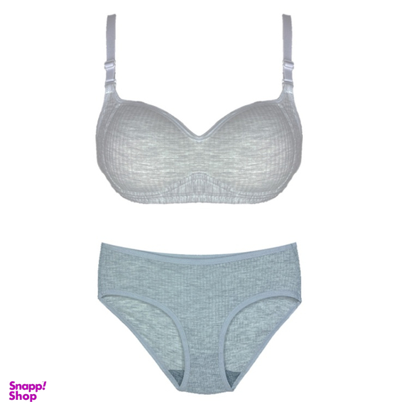 ست سوتین و شورت دخترانه اسفنجی بدون فنر کد 5351 رنگ طوسی روشن