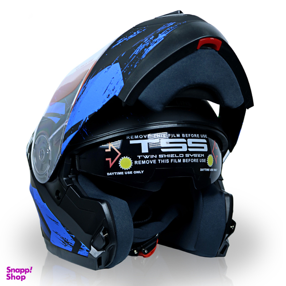 کلاه کاسکت فک متحرک ردلاین مدل 935 طرح مشکی آبی به همراه کاور