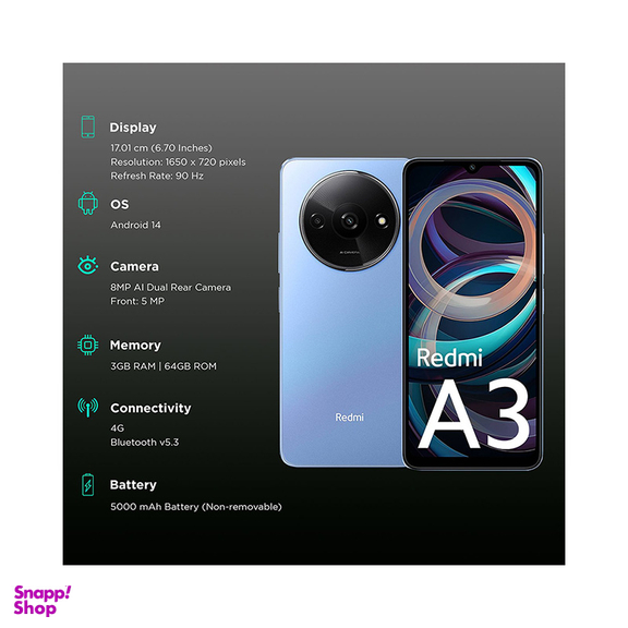 گوشی موبایل شیائومی مدل Redmi A3 دو سیم کارت ظرفیت 128 گیگابایت رم 4 گیگابایت