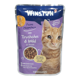 پوچ گربه وینستون مدل بوقلمون و گوشت شکاری در سس وزن 100 گرم