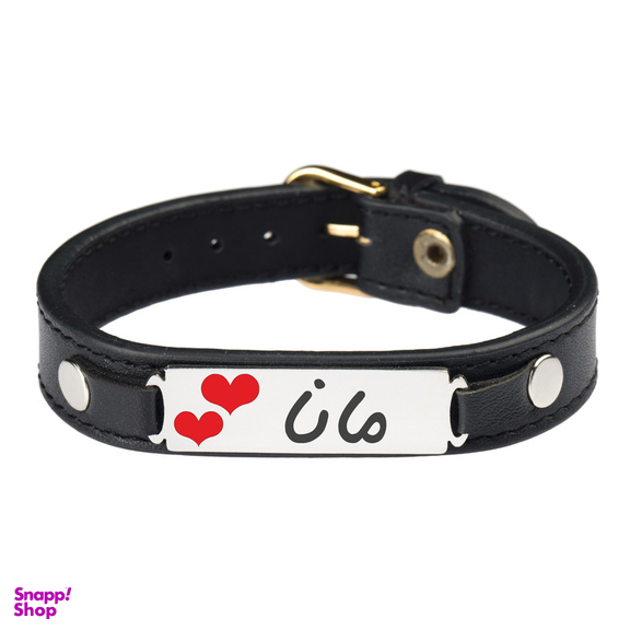 دستبند زنانه گیلواره زراوشان مدل چرم طبیعی اسم مانا کد CLK 229 رنگ مشکی