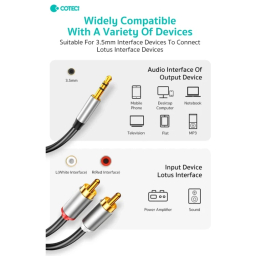 کابل تبدیل جک 3.5 میلی متری به دو RCA کوتتسی مدل 76010 طول 2 متر