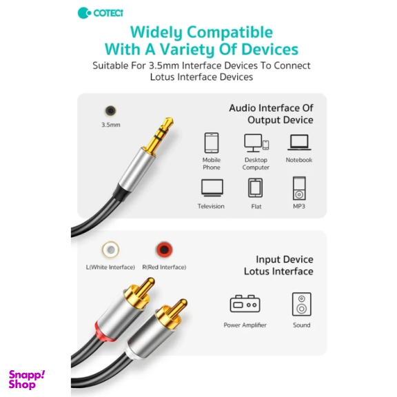 کابل تبدیل جک 3.5 میلی متری به دو RCA کوتتسی مدل 76010 طول 2 متر
